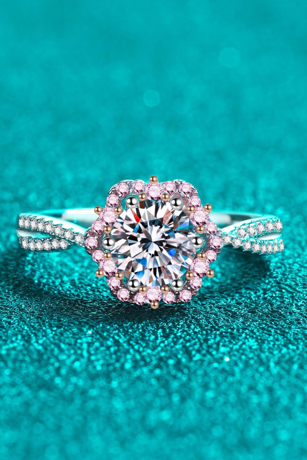 1 Ct Moissanite Pink Halo Flower Ring - - Claude Jewelry Moissanite - Shop claudejewelry.com