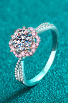 1 Ct Moissanite Pink Halo Flower Ring - - Claude Jewelry Moissanite - Shop claudejewelry.com