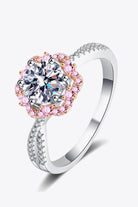 1 Ct Moissanite Pink Halo Flower Ring - Platinum Vermeil-5- Claude Jewelry Moissanite - Shop claudejewelry.com