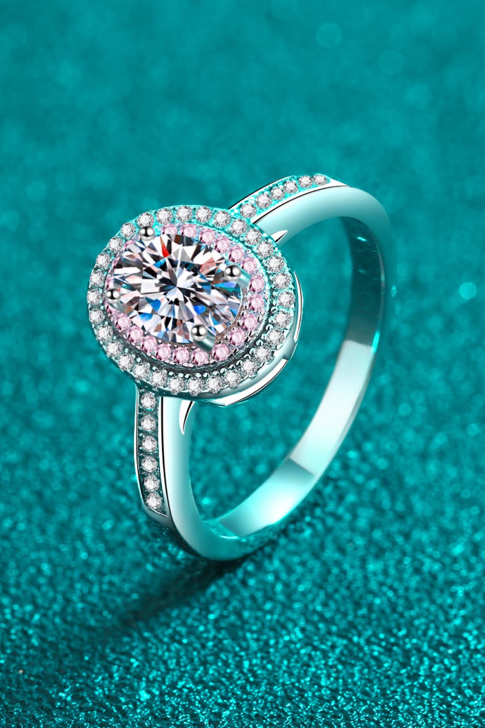 1 Ct Moissanite Pink Halo Rhodium Vermeil Ring - - Claude Jewelry Moissanite - Shop claudejewelry.com