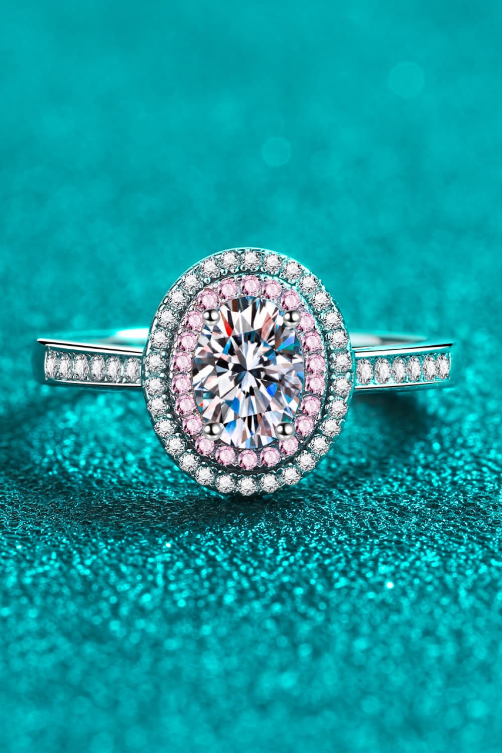 1 Ct Moissanite Pink Halo Rhodium Vermeil Ring - - Claude Jewelry Moissanite - Shop claudejewelry.com