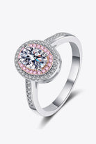 1 Ct Moissanite Pink Halo Rhodium Vermeil Ring - Rhodium Vermeil-4- Claude Jewelry Moissanite - Shop claudejewelry.com