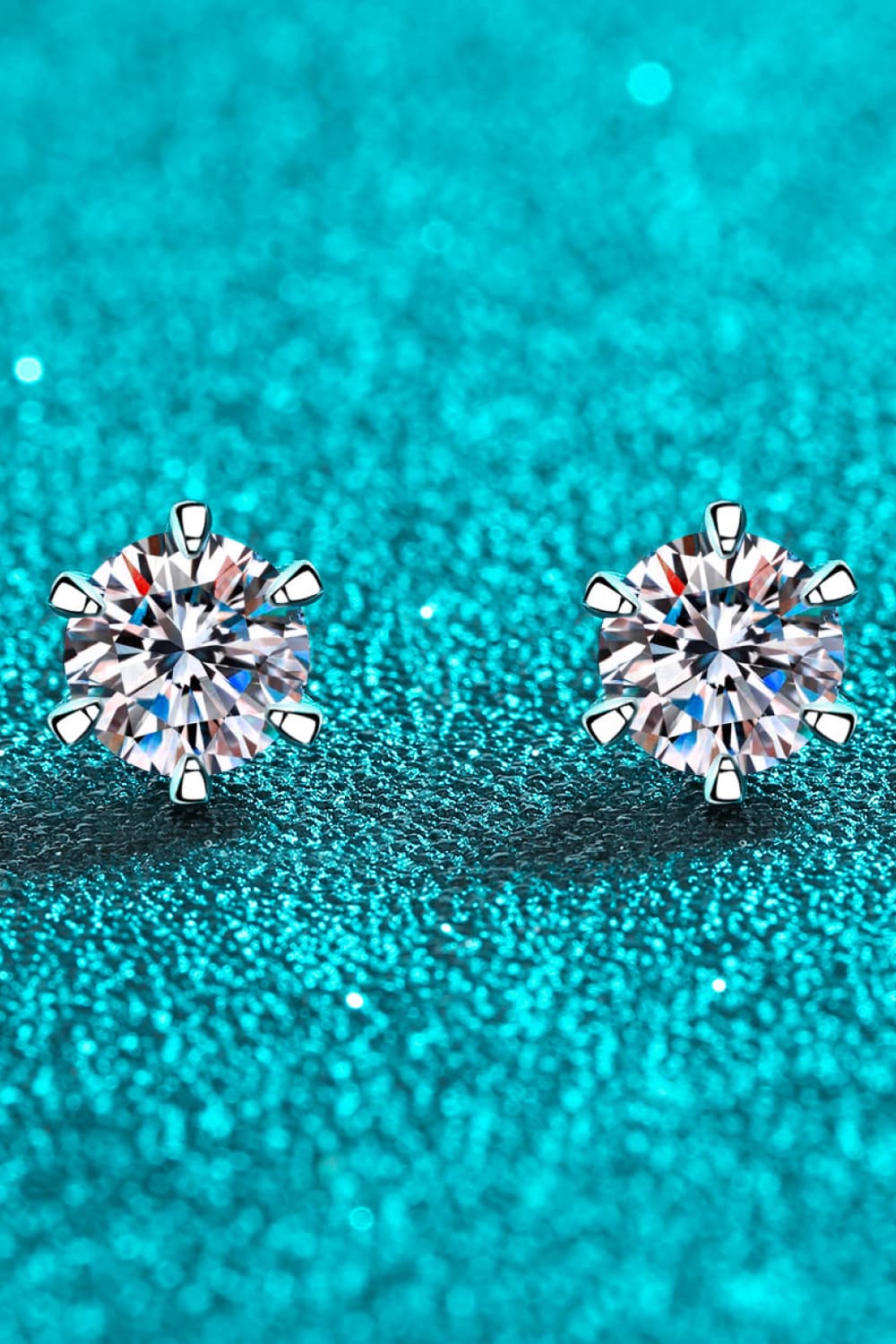 1 Ct Moissanite Rhodium Vermeil 6-Prong Stud Earrings - Rhodium Vermeil- Claude Jewelry Moissanite - Shop claudejewelry.com