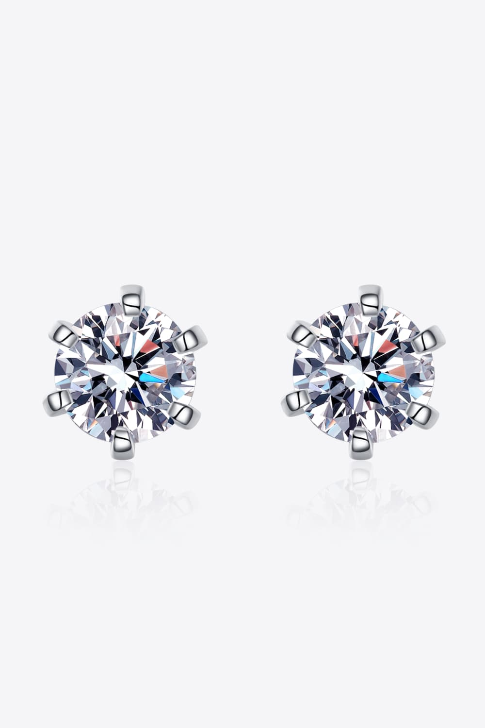 1 Ct Moissanite Rhodium Vermeil 6-Prong Stud Earrings - Rhodium Vermeil- Claude Jewelry Moissanite - Shop claudejewelry.com