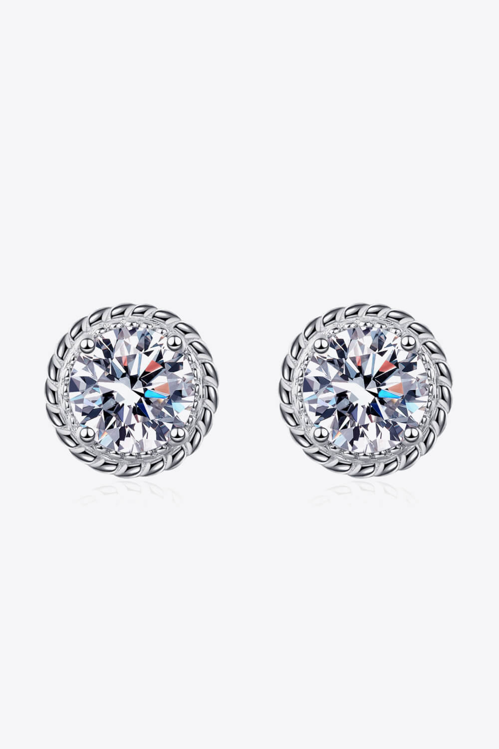 1 Ct Moissanite Rhodium Vermeil Round with Piping Stud Earrings - Rhodium Vermeil- Claude Jewelry Moissanite - Shop claudejewelry.com