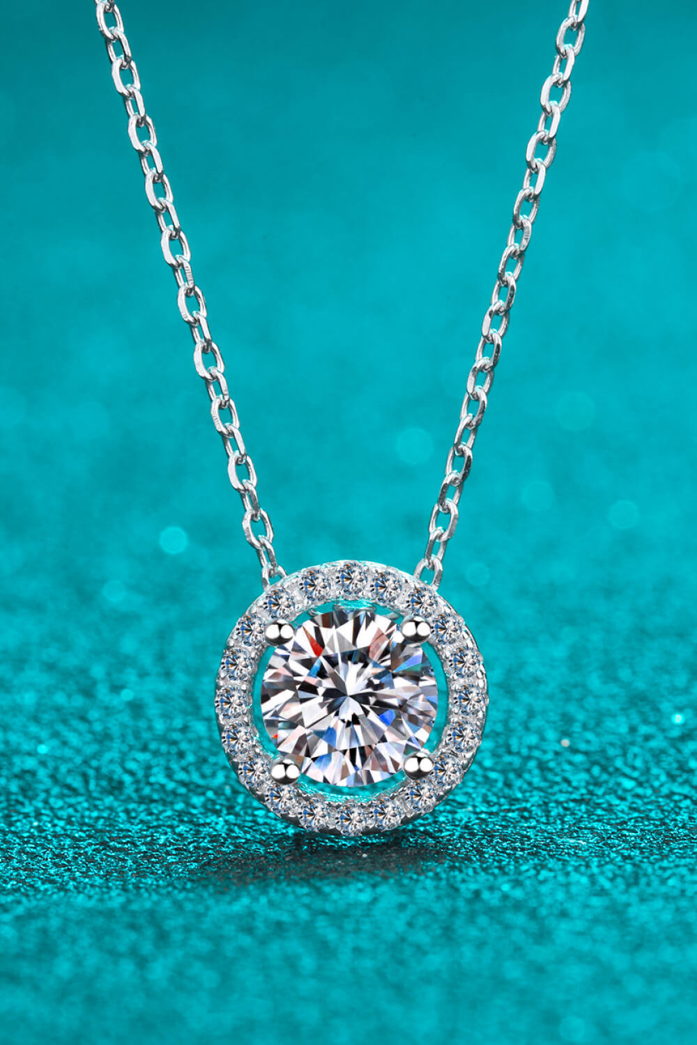 1 Ct Moissanite Round Halo Pendant Chain Necklace - Rhodium Vermeil- Claude Jewelry Moissanite - Shop claudejewelry.com