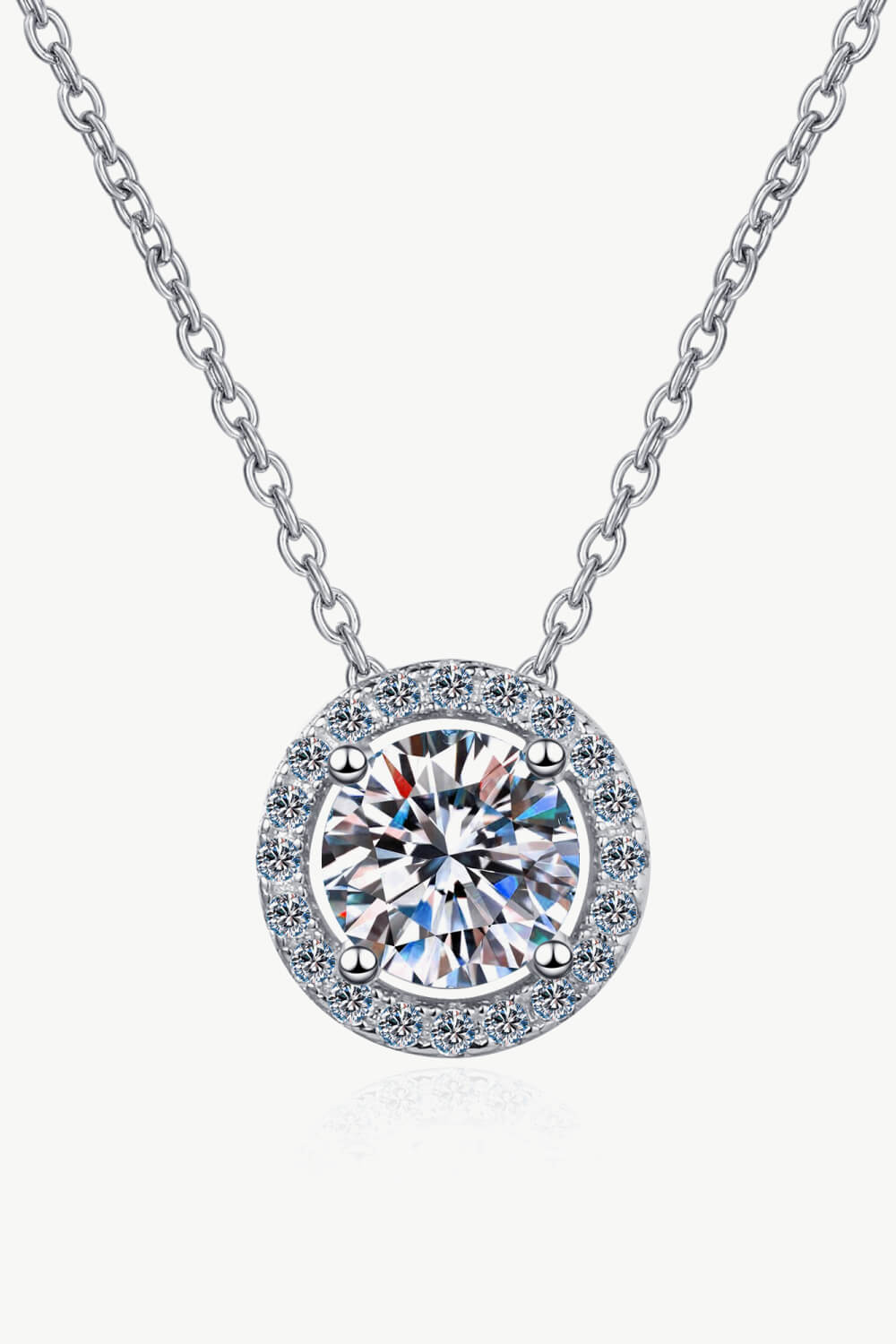 1 Ct Moissanite Round Halo Pendant Chain Necklace - Rhodium Vermeil- Claude Jewelry Moissanite - Shop claudejewelry.com