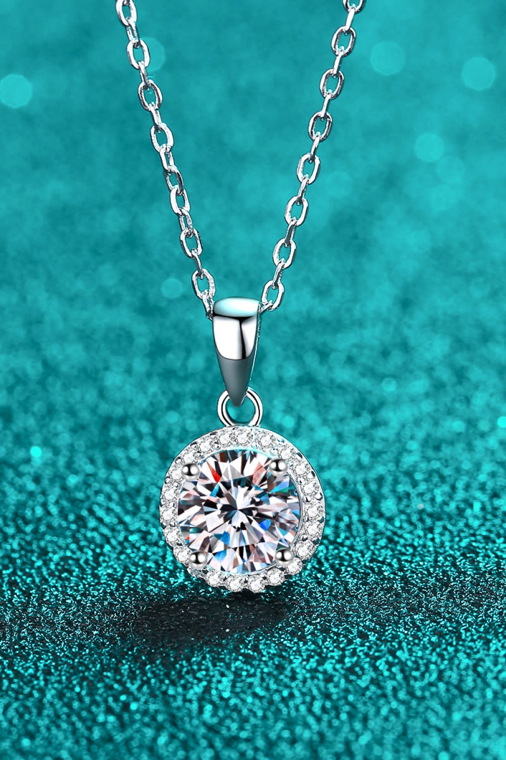 1 Ct Moissanite Round Pendant Chain Necklace - Rhodium Vermeil- Claude Jewelry Moissanite - Shop claudejewelry.com