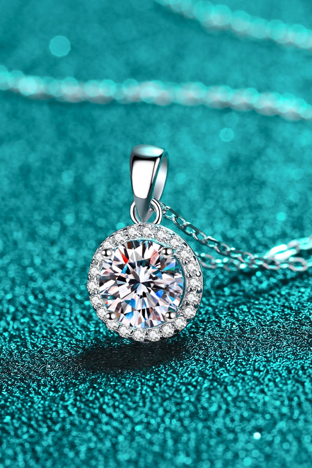 1 Ct Moissanite Round Pendant Chain Necklace - Rhodium Vermeil- Claude Jewelry Moissanite - Shop claudejewelry.com