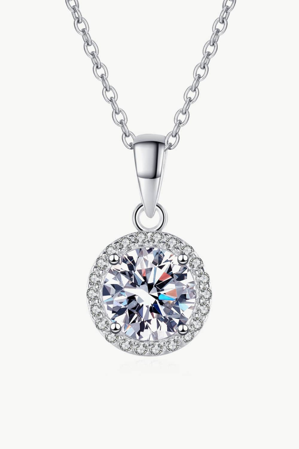 1 Ct Moissanite Round Pendant Chain Necklace - Rhodium Vermeil- Claude Jewelry Moissanite - Shop claudejewelry.com