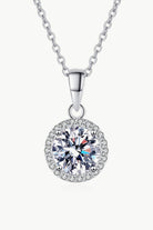 1 Ct Moissanite Round Pendant Chain Necklace - Rhodium Vermeil- Claude Jewelry Moissanite - Shop claudejewelry.com