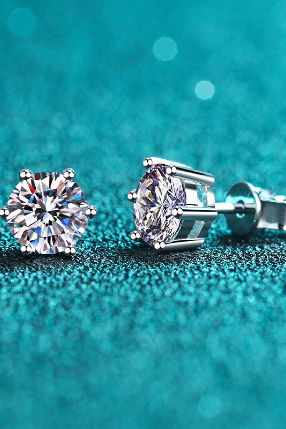 1 Ct Moissanite Six Prong Stud Earrings - Rhodium Vermeil- Claude Jewelry Moissanite - Shop claudejewelry.com