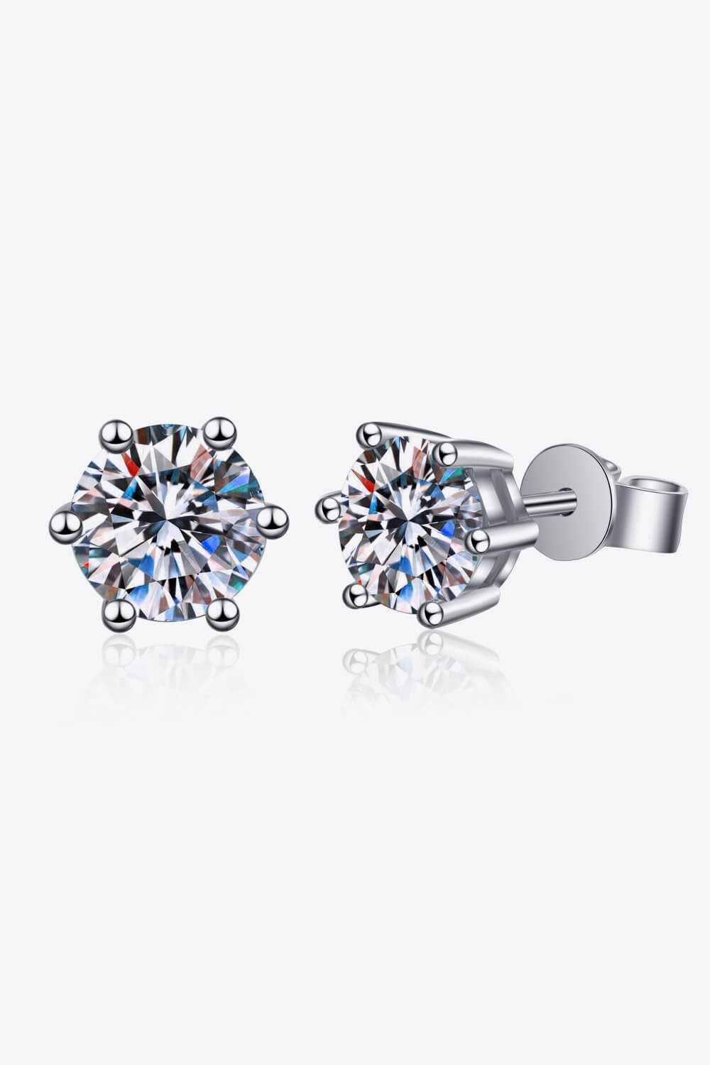 1 Ct Moissanite Six Prong Stud Earrings - Rhodium Vermeil- Claude Jewelry Moissanite - Shop claudejewelry.com