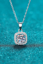 1 Ct Moissanite Square Halo Pendant Chain Necklace - Rhodium Vermeil- Claude Jewelry Moissanite - Shop claudejewelry.com