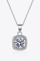 1 Ct Moissanite Square Halo Pendant Chain Necklace - Rhodium Vermeil- Claude Jewelry Moissanite - Shop claudejewelry.com