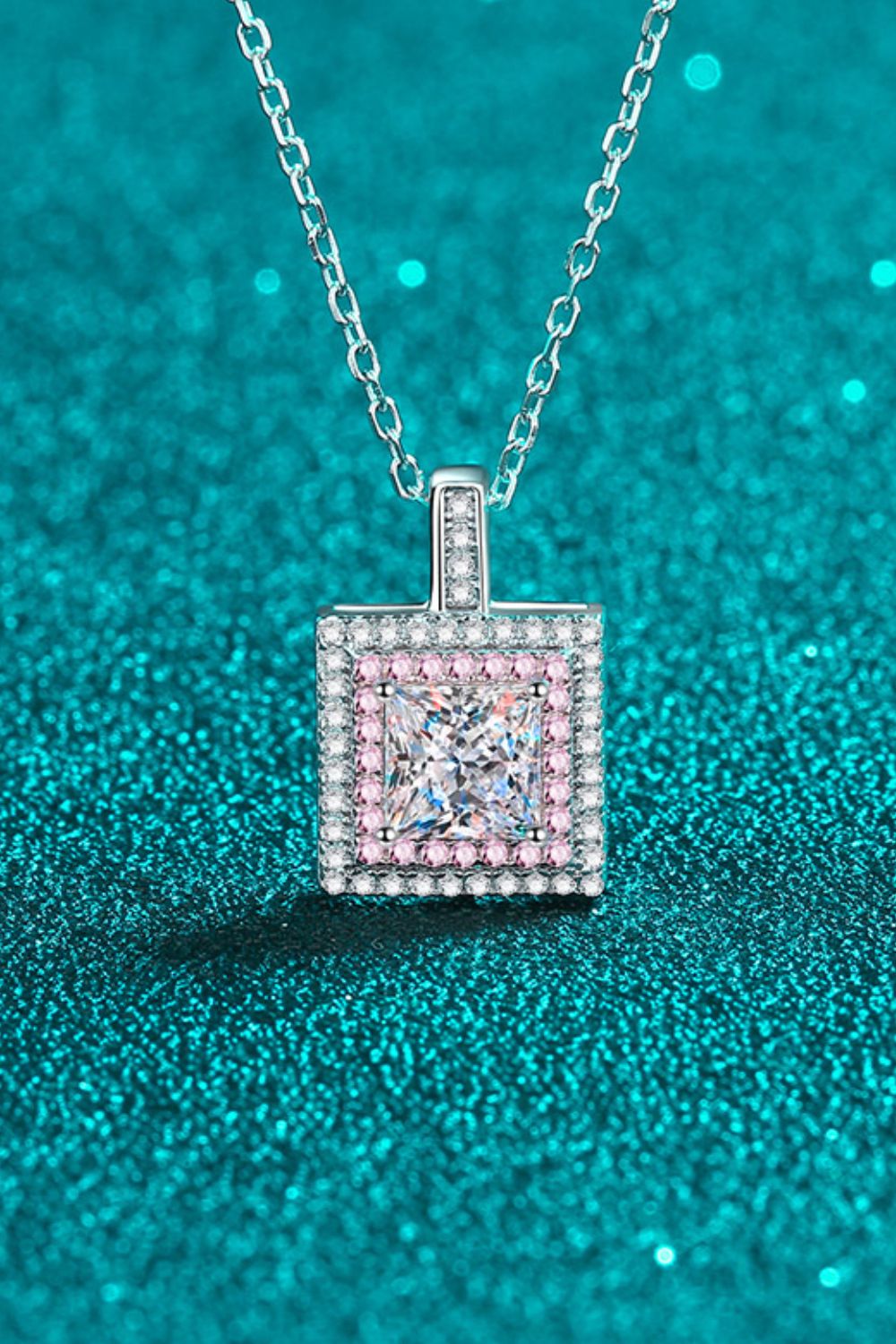 1 Ct Moissanite Square Pink Pendant Chain Necklace - Platinum Vermeil- Claude Jewelry Moissanite - Shop claudejewelry.com