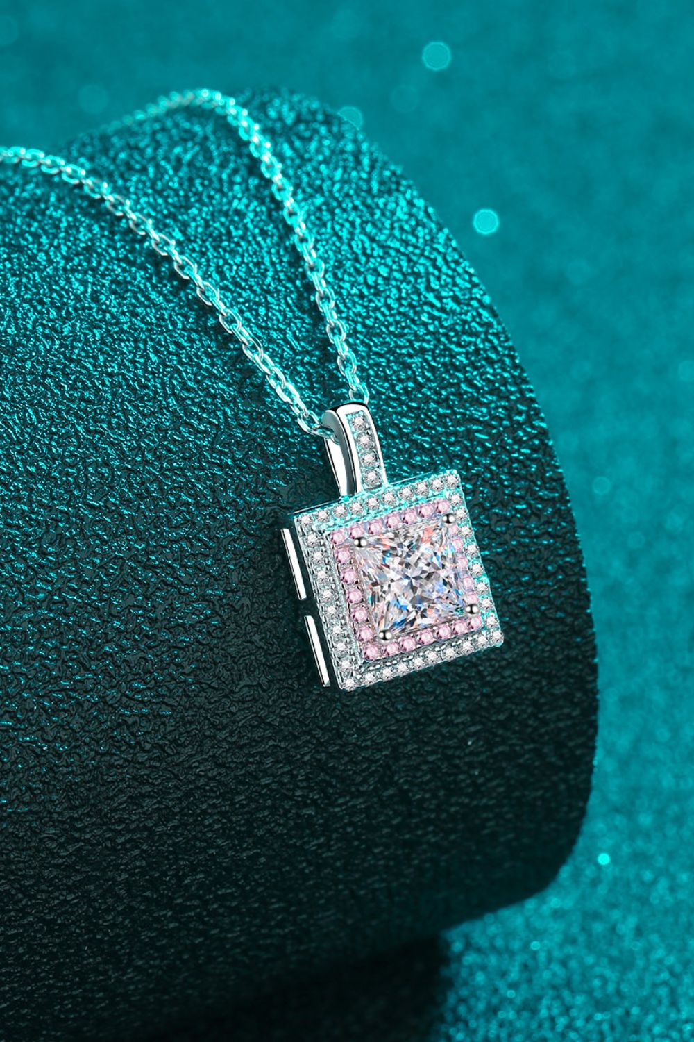 1 Ct Moissanite Square Pink Pendant Chain Necklace - Platinum Vermeil- Claude Jewelry Moissanite - Shop claudejewelry.com