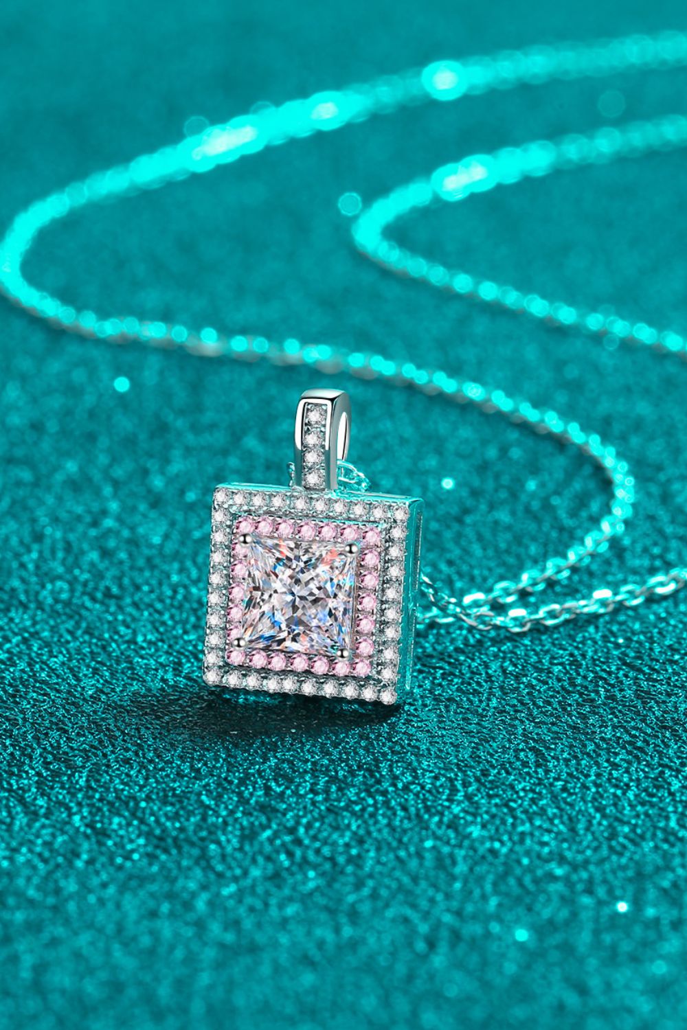 1 Ct Moissanite Square Pink Pendant Chain Necklace - Platinum Vermeil- Claude Jewelry Moissanite - Shop claudejewelry.com