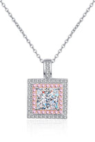 1 Ct Moissanite Square Pink Pendant Chain Necklace - Platinum Vermeil- Claude Jewelry Moissanite - Shop claudejewelry.com