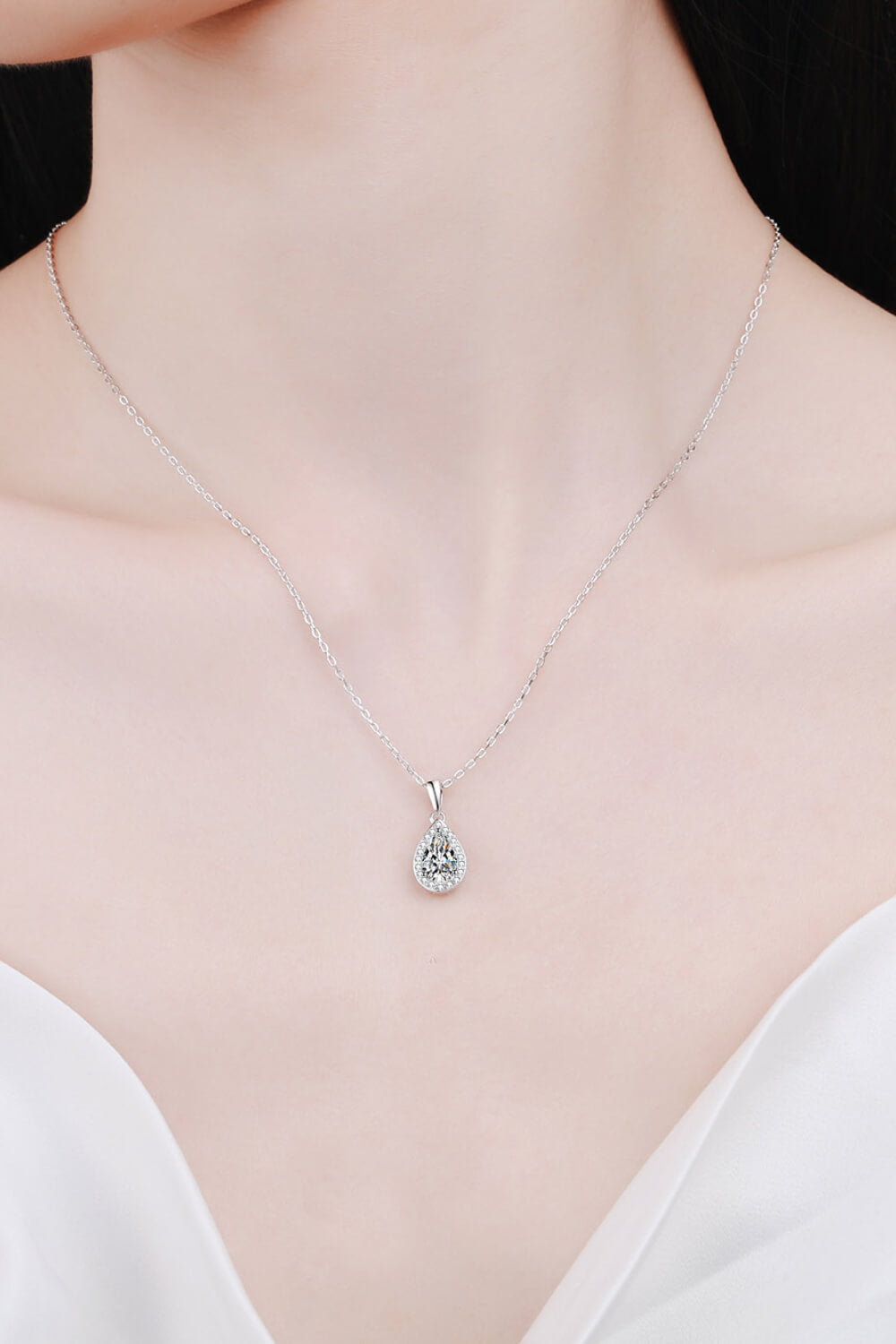 1 Ct Moissanite Teardrop Stone Pendant Necklace - Rhodium Vermeil- Claude Jewelry Moissanite - Shop claudejewelry.com