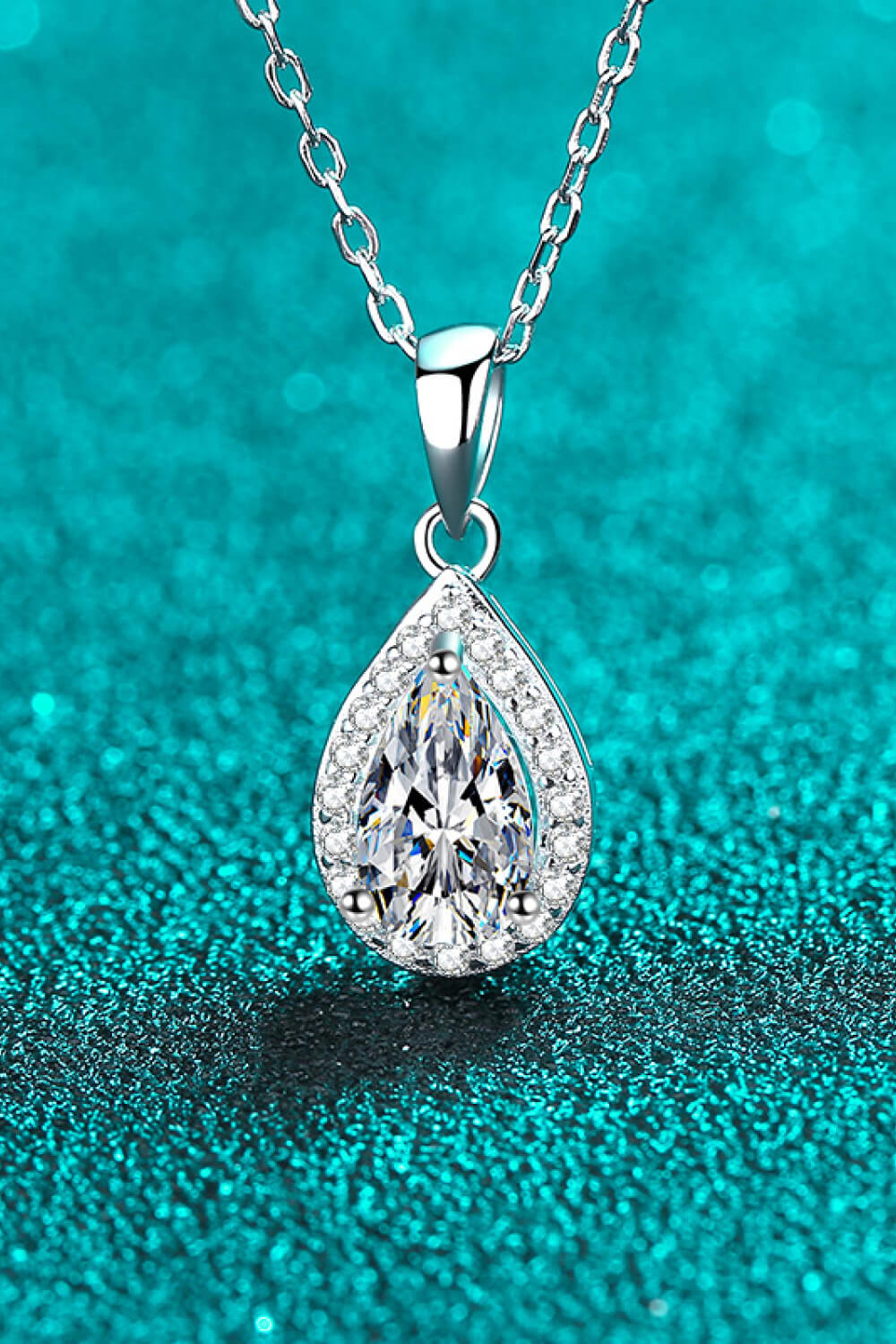 1 Ct Moissanite Teardrop Stone Pendant Necklace - Rhodium Vermeil- Claude Jewelry Moissanite - Shop claudejewelry.com