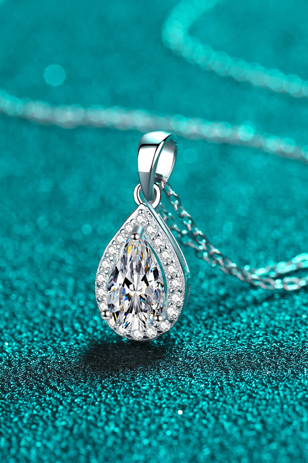 1 Ct Moissanite Teardrop Stone Pendant Necklace - Rhodium Vermeil- Claude Jewelry Moissanite - Shop claudejewelry.com