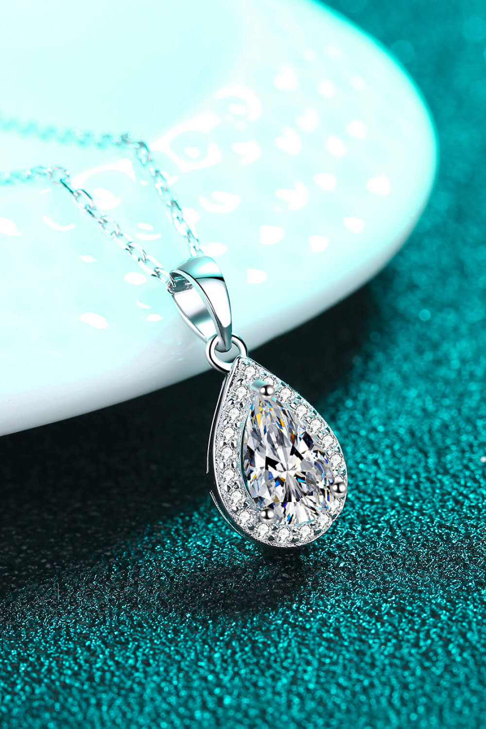 1 Ct Moissanite Teardrop Stone Pendant Necklace - Rhodium Vermeil- Claude Jewelry Moissanite - Shop claudejewelry.com