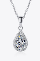 1 Ct Moissanite Teardrop Stone Pendant Necklace - Rhodium Vermeil- Claude Jewelry Moissanite - Shop claudejewelry.com