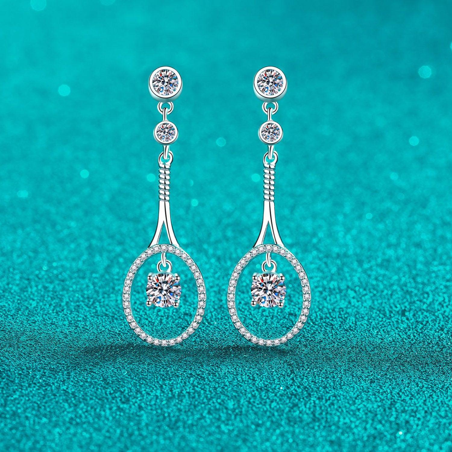 1 Ct Moissanite Tennis Racket Drop Earrings - 925 Sterling Silver- Claude Jewelry Moissanite - Shop claudejewelry.com