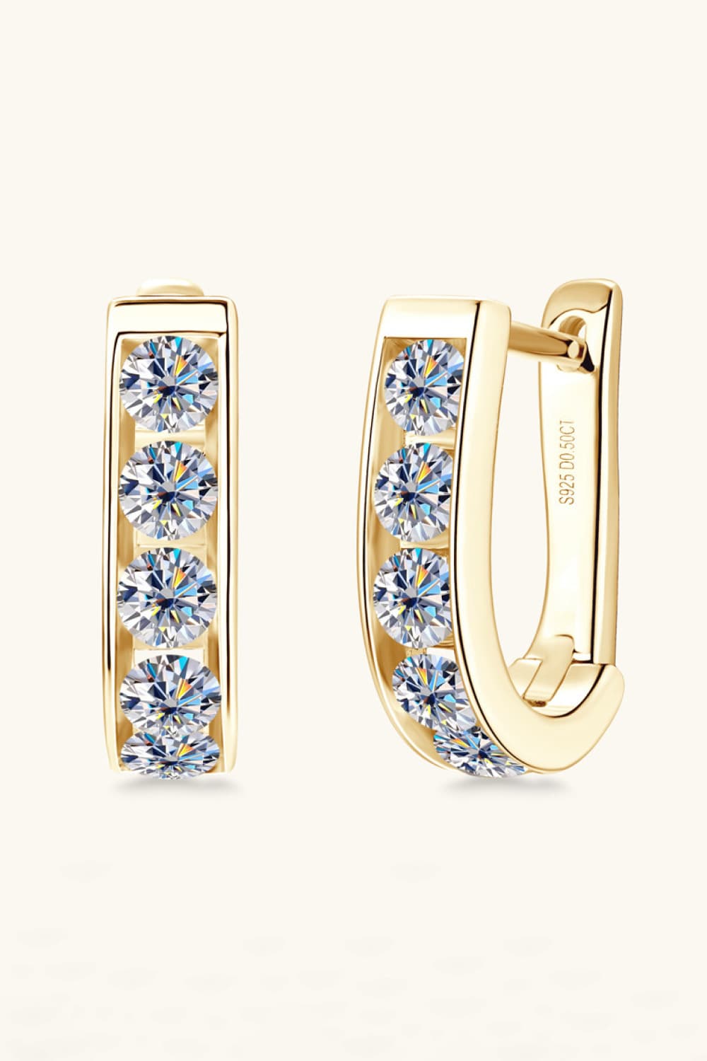 1 Ct Moissanite Tracked U-Shaped Huggie Earrings - 18k Gold Vermeil- Claude Jewelry Moissanite - Shop claudejewelry.com