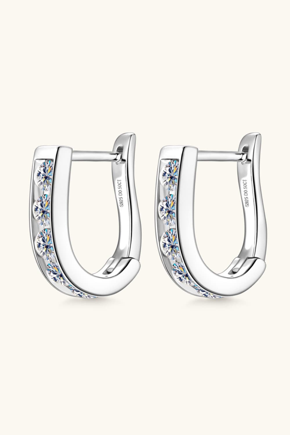 1 Ct Moissanite Tracked U-Shaped Huggie Earrings - - Claude Jewelry Moissanite - Shop claudejewelry.com