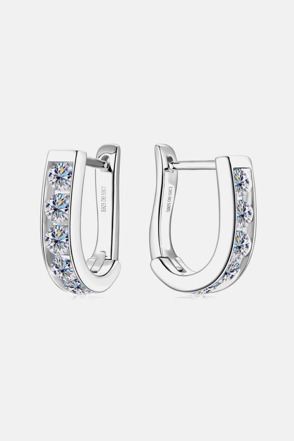 1 Ct Moissanite Tracked U-Shaped Huggie Earrings - - Claude Jewelry Moissanite - Shop claudejewelry.com