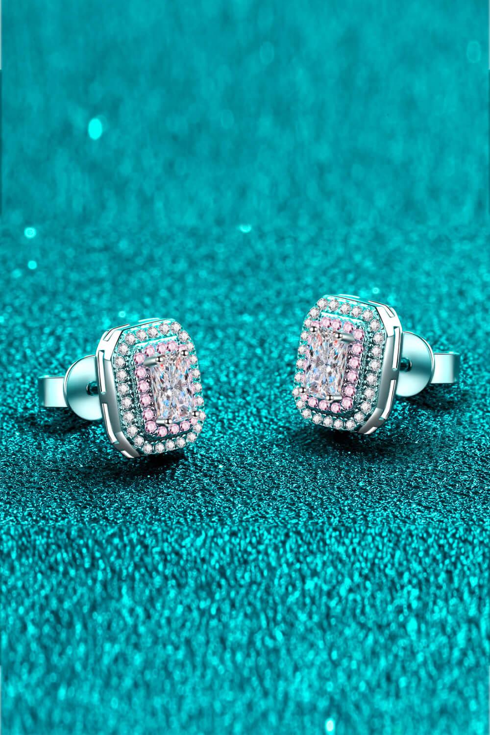 1 Ct Moissanite & Zircon Contrast Geometric Stud Earrings - Platinum Vermeil- Claude Jewelry Moissanite - Shop claudejewelry.com