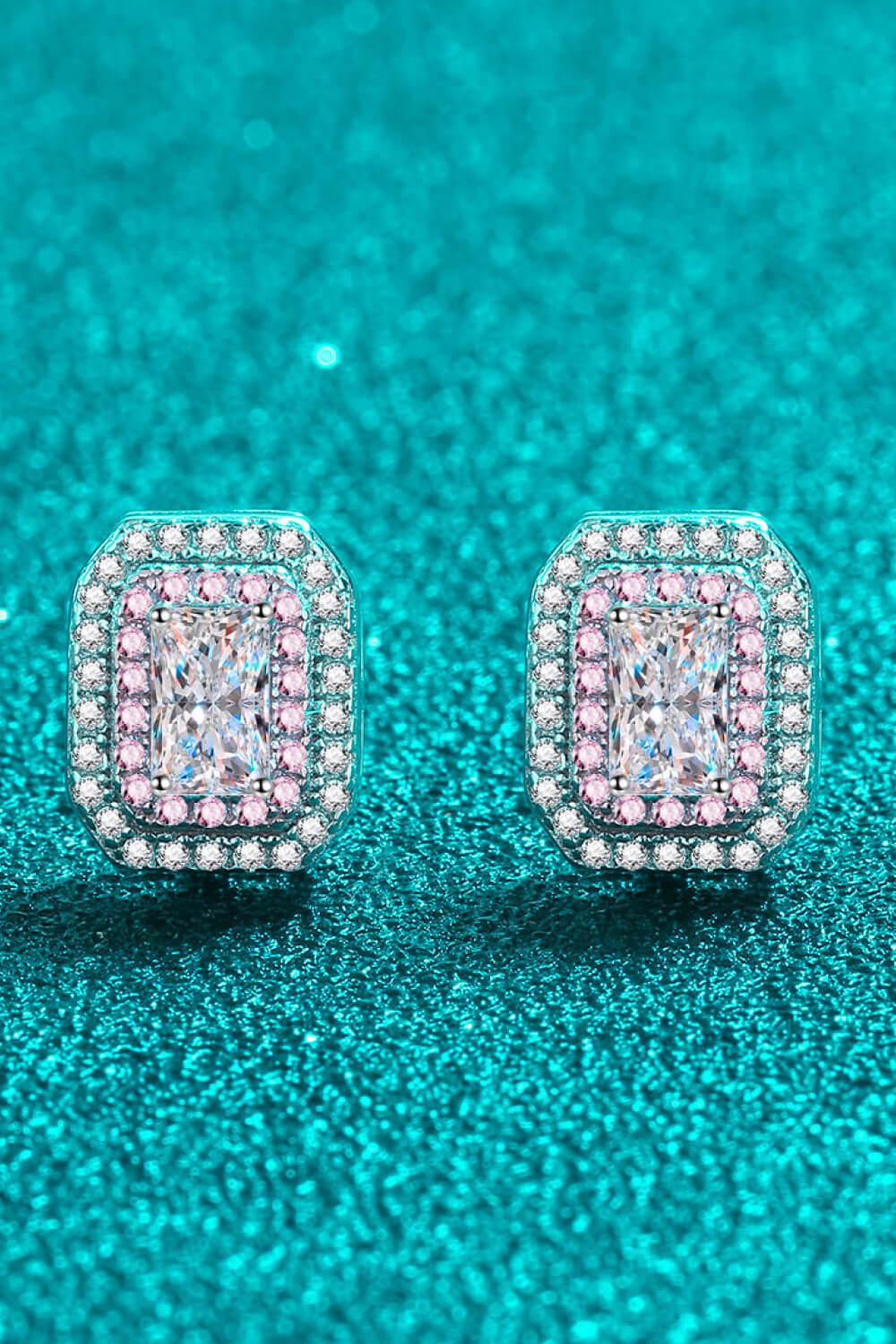 1 Ct Moissanite & Zircon Contrast Geometric Stud Earrings - Platinum Vermeil- Claude Jewelry Moissanite - Shop claudejewelry.com