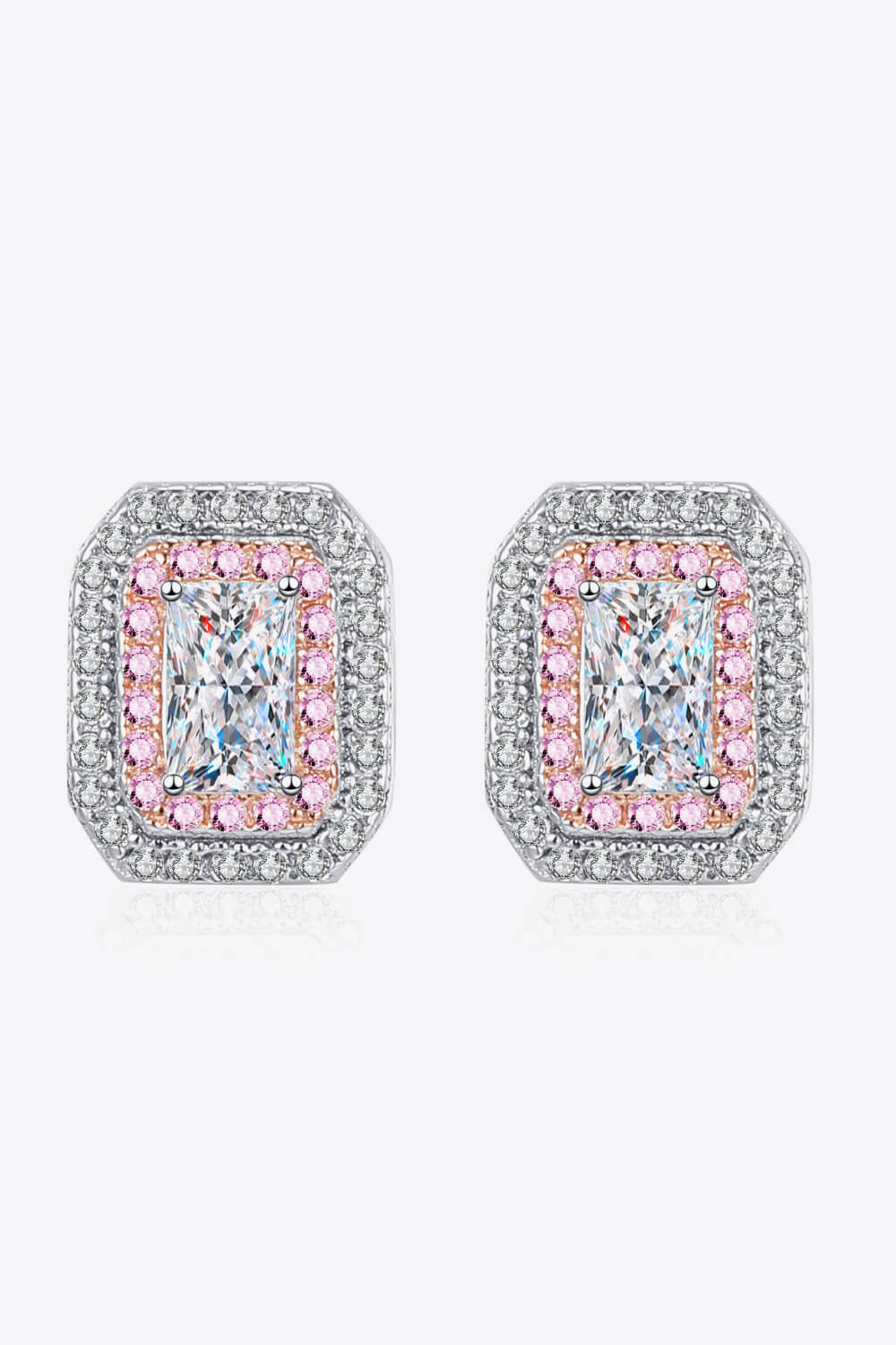 1 Ct Moissanite & Zircon Contrast Geometric Stud Earrings - Platinum Vermeil- Claude Jewelry Moissanite - Shop claudejewelry.com