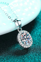 1 Ct Oval Moissanite Halo Pendant Necklace - Rhodium Vermeil- Claude Jewelry Moissanite - Shop claudejewelry.com