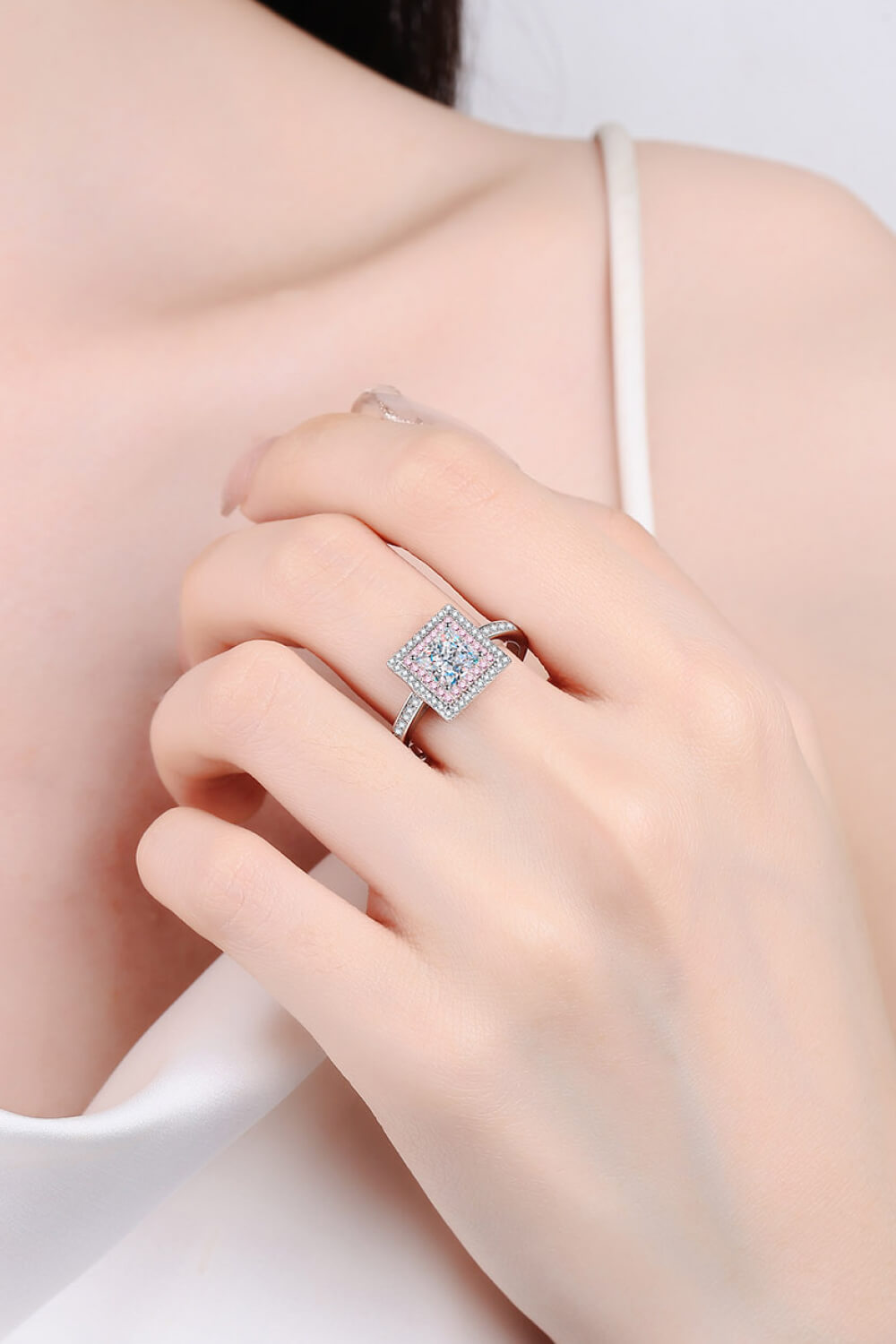 1 Ct Pink Moissanite Geometric Ring - - Claude Jewelry Moissanite - Shop claudejewelry.com