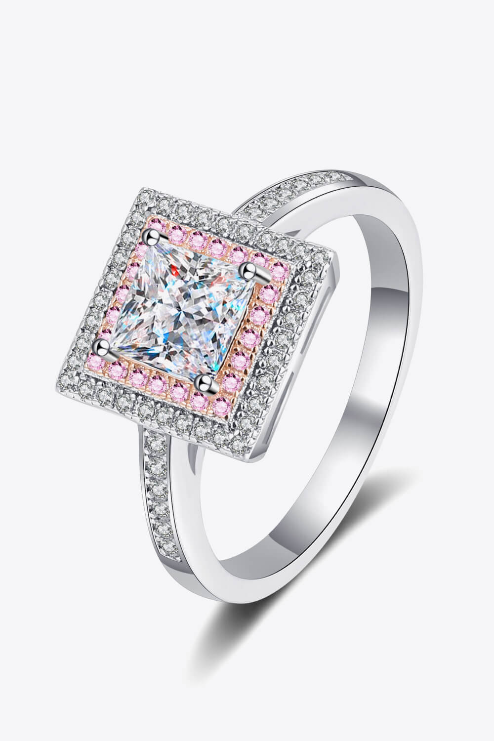 1 Ct Pink Moissanite Geometric Ring - Platinum Vermeil-5- Claude Jewelry Moissanite - Shop claudejewelry.com