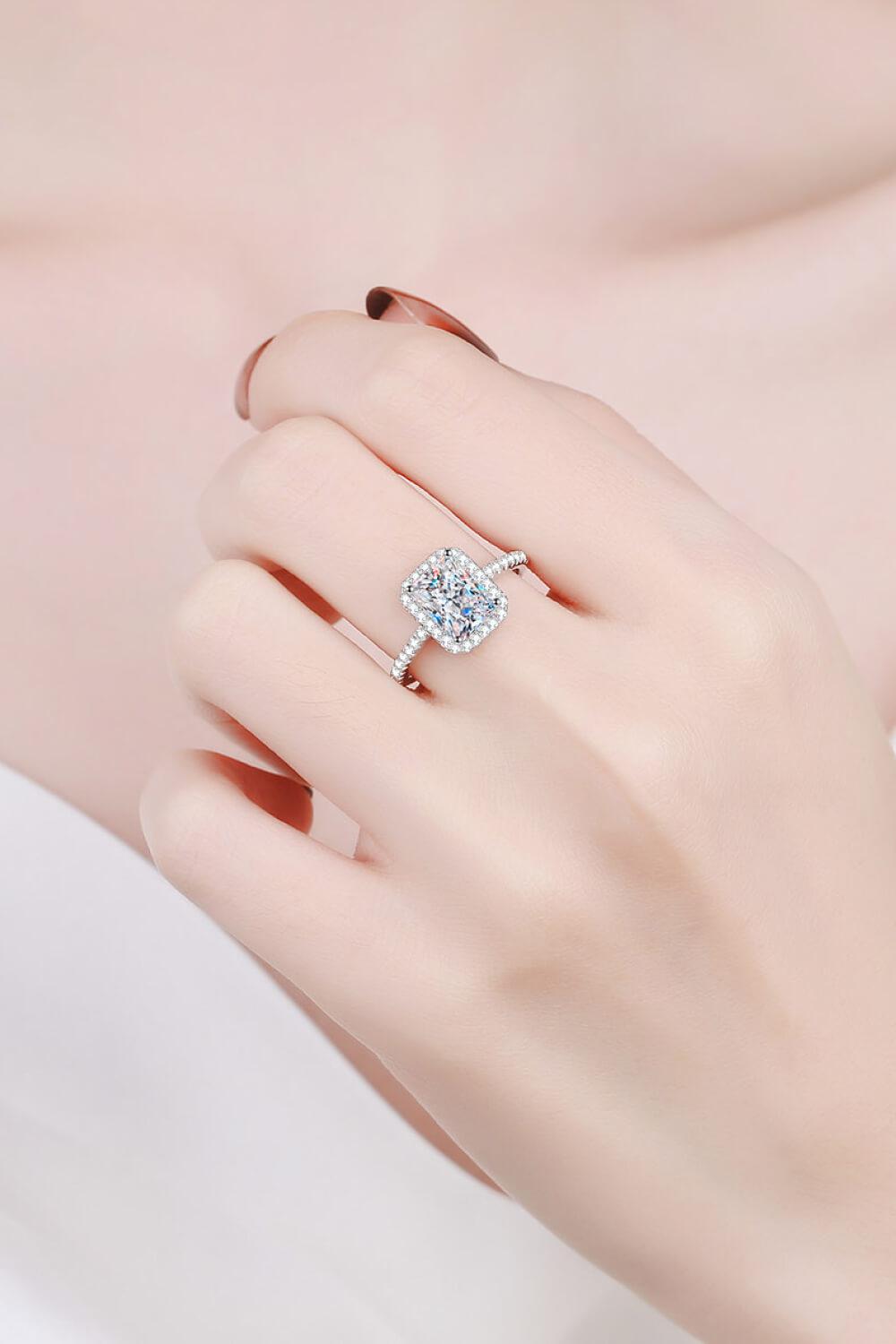 1 Ct Rectangle Halo Moissanite Ring - - Claude Jewelry Moissanite - Shop claudejewelry.com