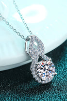 1 Ct Round Moissanite Drop Pendant Necklace - Rhodium Vermeil- Claude Jewelry Moissanite - Shop claudejewelry.com