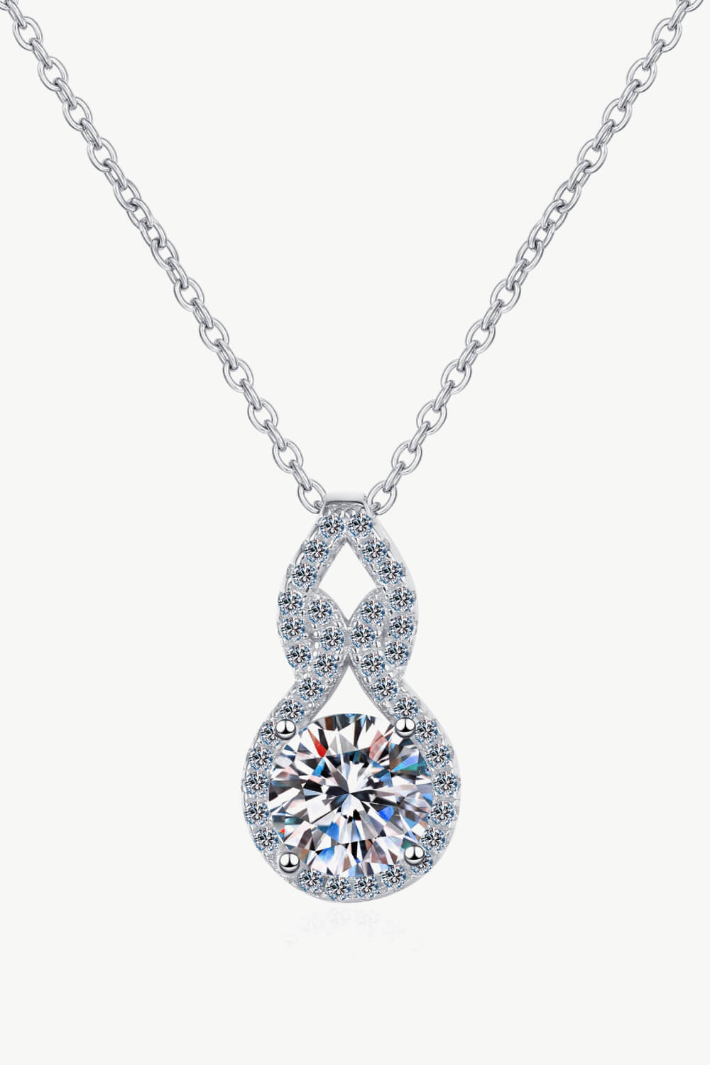 1 Ct Round Moissanite Drop Pendant Necklace - Rhodium Vermeil- Claude Jewelry Moissanite - Shop claudejewelry.com