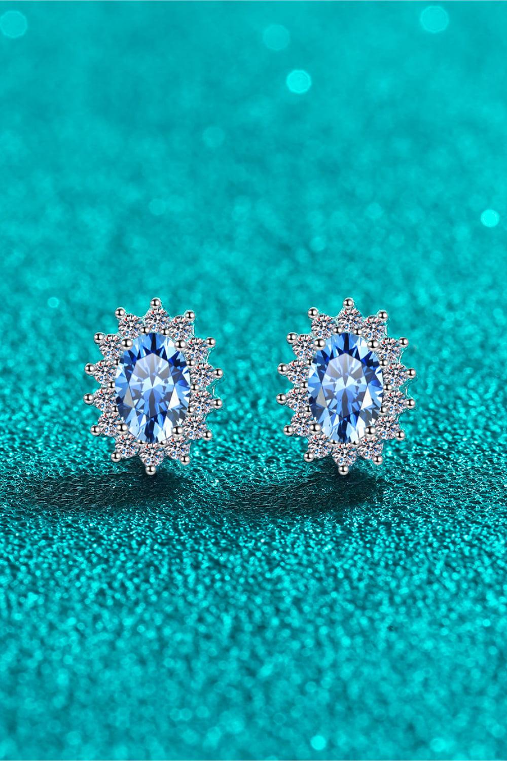 1 Ct Sky Blue Moissanite Oval Stud Earrings - Sky Blue- Claude Jewelry Moissanite - Shop claudejewelry.com