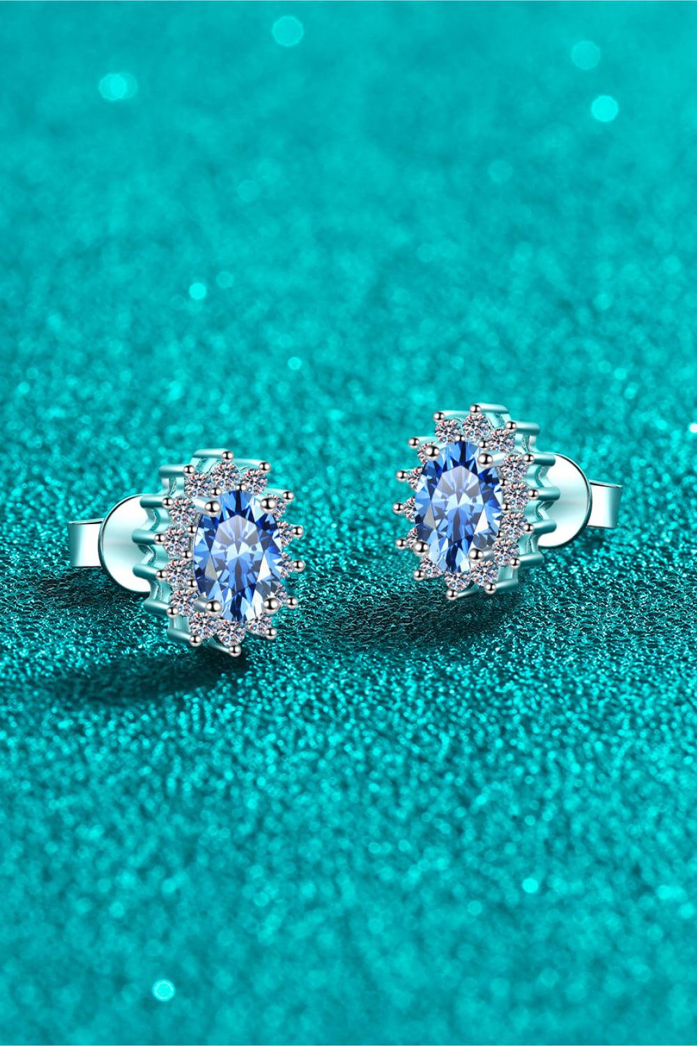 1 Ct Sky Blue Moissanite Oval Stud Earrings - Sky Blue- Claude Jewelry Moissanite - Shop claudejewelry.com