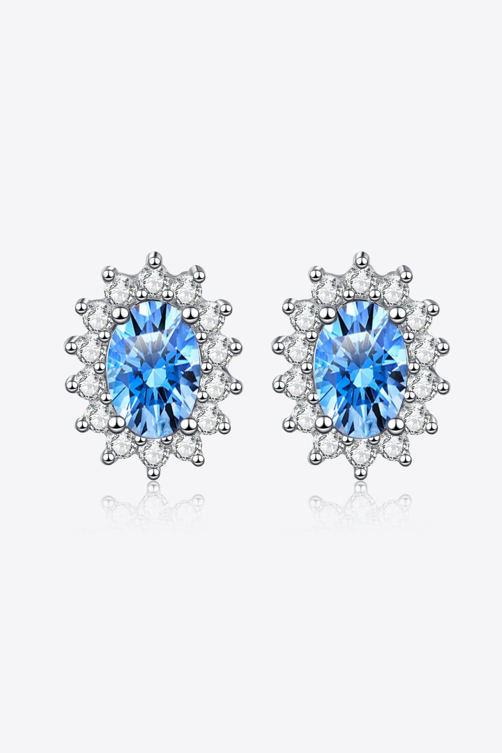 1 Ct Sky Blue Moissanite Oval Stud Earrings - Sky Blue- Claude Jewelry Moissanite - Shop claudejewelry.com