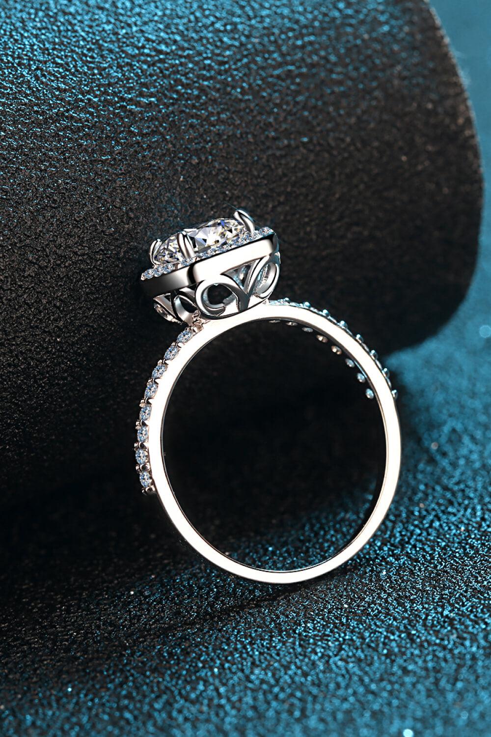 1 Ct Square Moissanite Halo Ring - - Claude Jewelry Moissanite - Shop claudejewelry.com