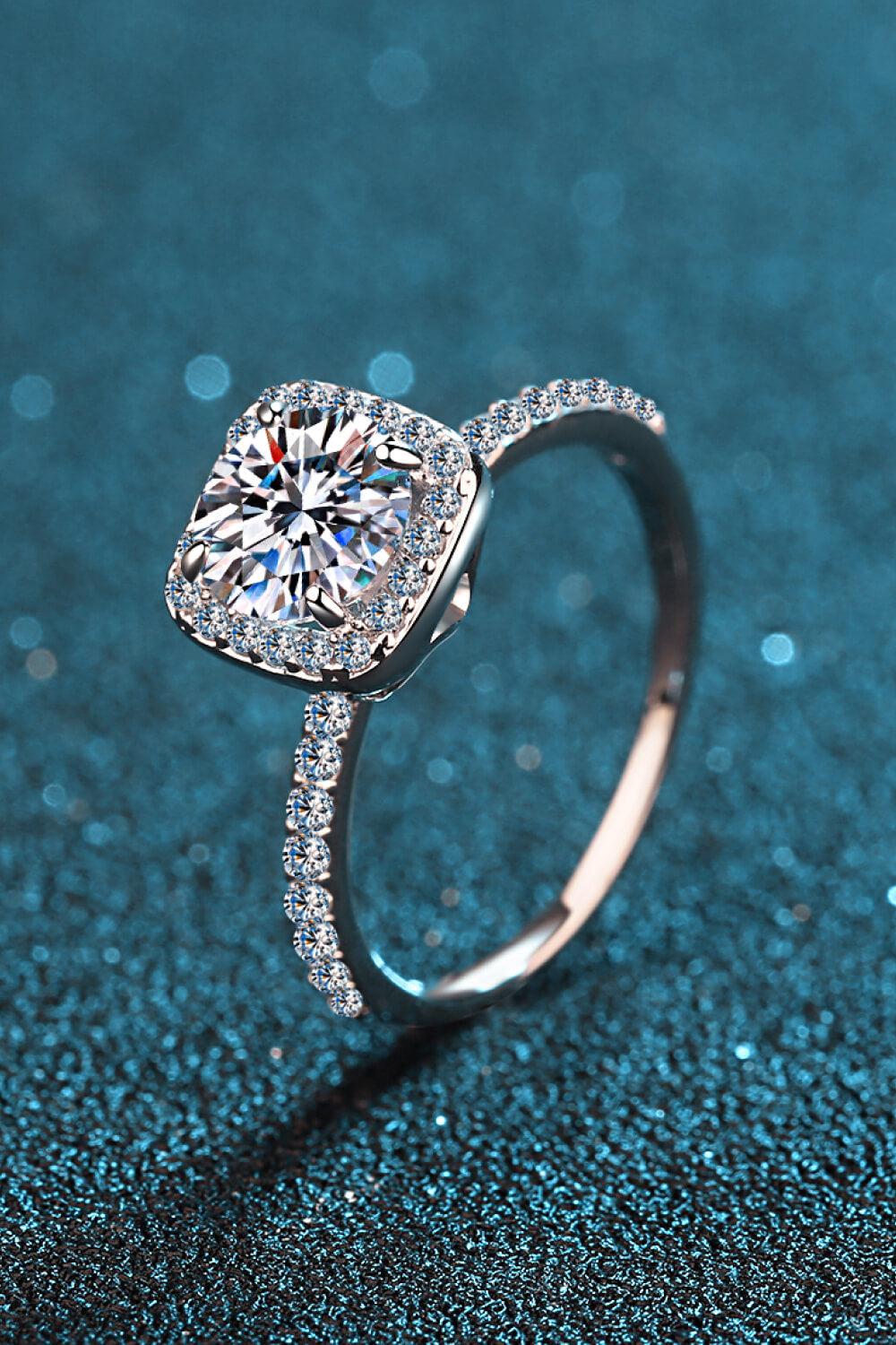 1 Ct Square Moissanite Halo Ring - - Claude Jewelry Moissanite - Shop claudejewelry.com