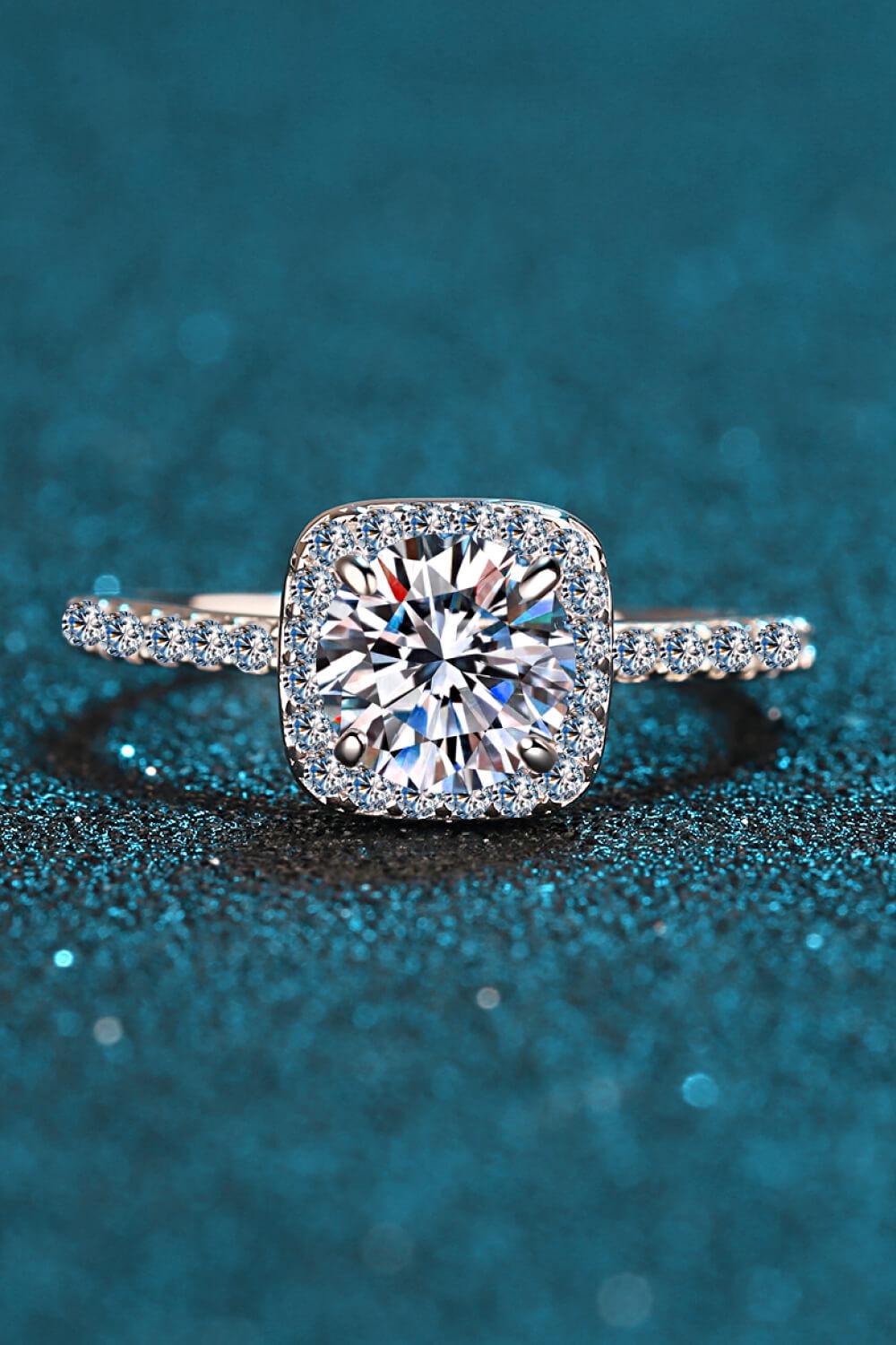 1 Ct Square Moissanite Halo Ring - - Claude Jewelry Moissanite - Shop claudejewelry.com