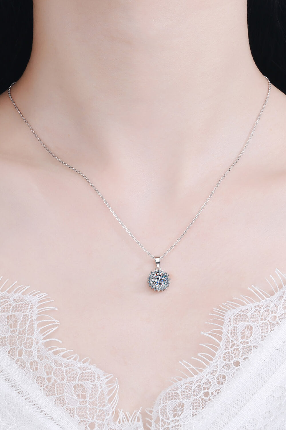 1 Ct Sun Moissanite Pendant Necklace - Rhodium Vermeil- Claude Jewelry Moissanite - Shop claudejewelry.com