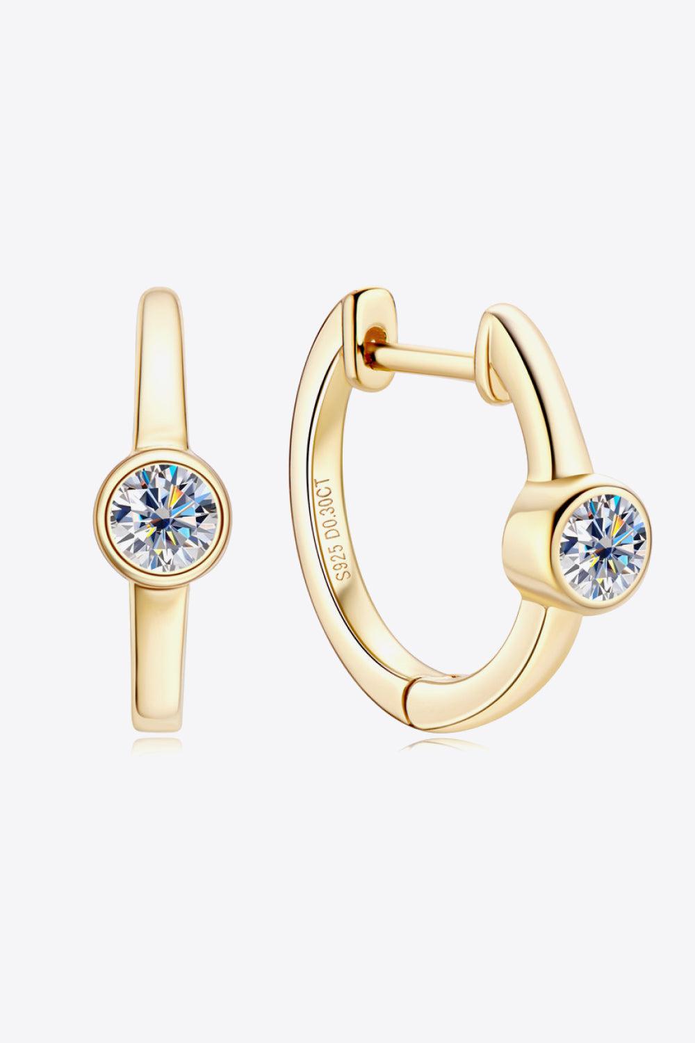 18k Gold Vermeil Inlaid Solitaire Moissanite Huggie Earrings - 18k Gold Vermeil- Claude Jewelry Moissanite - Shop claudejewelry.com