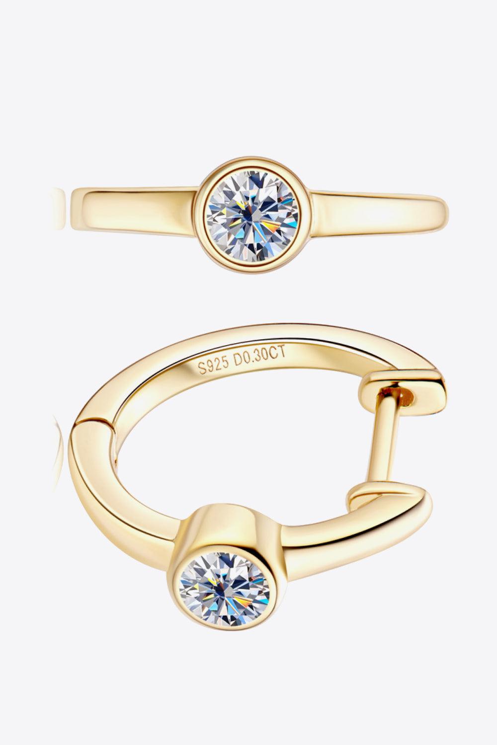 18k Gold Vermeil Inlaid Solitaire Moissanite Huggie Earrings - - Claude Jewelry Moissanite - Shop claudejewelry.com